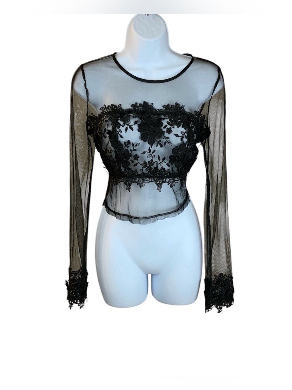 Entry Black Floral Sheer Mesh Blouse